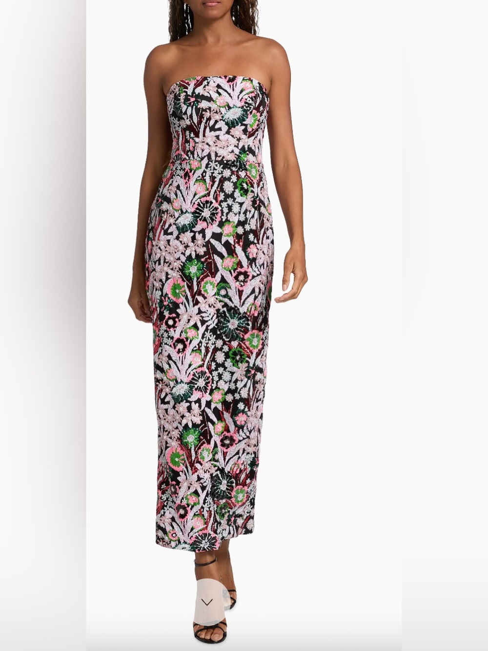 MILLY Orion Pink Wildflower Sequined Strapless Gown Floral maxi size 10 NWT